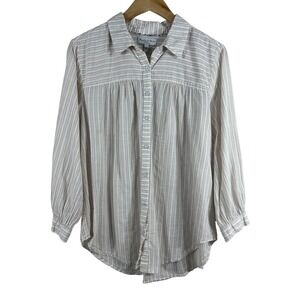 Michael Stars Tan White Striped Cotton Button Down Shirt Womens‎ Large